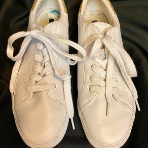 Tommy Hilfiger Lune White Sneaker with Leather Sole and Gold Glitter Heel